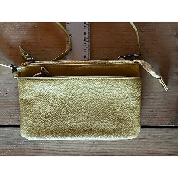 Safe Keeper Women's Crossbody Purse. Pebbled Mustard Color. 3 zipper. brass - Picture 7 of 7